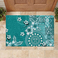 Cook Islands Rubber Doormat Teal Hibiscus And Stars LT05 Teal - Polynesian Pride