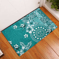 Cook Islands Rubber Doormat Teal Hibiscus And Stars LT05 - Polynesian Pride