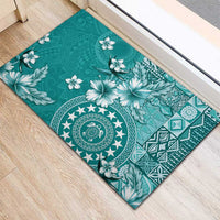 Cook Islands Rubber Doormat Teal Hibiscus And Stars LT05 - Polynesian Pride