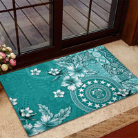 Cook Islands Rubber Doormat Teal Hibiscus And Stars LT05 - Polynesian Pride
