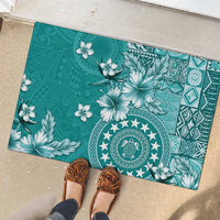 Cook Islands Rubber Doormat Teal Hibiscus And Stars LT05 - Polynesian Pride