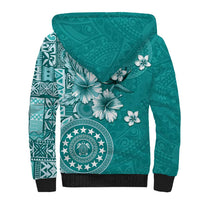 Cook Islands Sherpa Hoodie Teal Hibiscus And Stars LT05 - Polynesian Pride