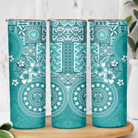 Cook Islands Skinny Tumbler Teal Hibiscus And Stars