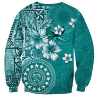 Cook Islands Sweatshirt Teal Hibiscus And Stars LT05 - Polynesian Pride