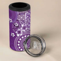 Cook Islands 4 in 1 Can Cooler Tumbler Purple Hibiscus And Stars LT05 - Polynesian Pride