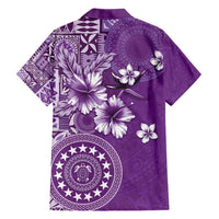 Cook Islands Family Matching Long Sleeve Bodycon Dress and Hawaiian Shirt Purple Hibiscus And Stars