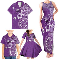 Cook Islands Family Matching Tank Maxi Dress and Hawaiian Shirt Purple Hibiscus And Stars