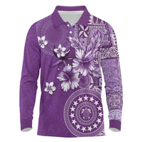 Cook Islands Long Sleeve Polo Shirt Purple Hibiscus And Stars