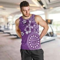 Cook Islands Men Tank Top Purple Hibiscus And Stars LT05 Purple - Polynesian Pride
