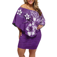 Cook Islands Off Shoulder Short Dress Purple Hibiscus And Stars LT05 Women Purple - Polynesian Pride
