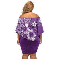 Cook Islands Off Shoulder Short Dress Purple Hibiscus And Stars LT05 - Polynesian Pride