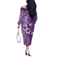 Cook Islands Off The Shoulder Long Sleeve Dress Purple Hibiscus And Stars
