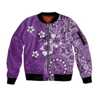 Cook Islands Sleeve Zip Bomber Jacket Purple Hibiscus And Stars
