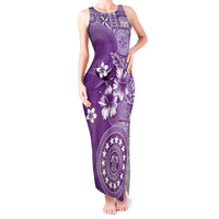 Cook Islands Tank Maxi Dress Purple Hibiscus And Stars LT05 Women Purple - Polynesian Pride