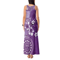 Cook Islands Tank Maxi Dress Purple Hibiscus And Stars LT05 - Polynesian Pride