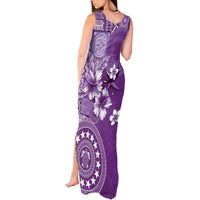 Cook Islands Tank Maxi Dress Purple Hibiscus And Stars LT05 - Polynesian Pride
