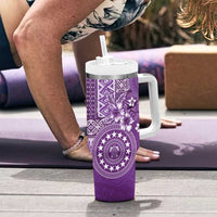 Cook Islands Tumbler With Handle Purple Hibiscus And Stars LT05 - Polynesian Pride