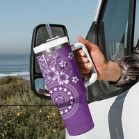 Cook Islands Tumbler With Handle Purple Hibiscus And Stars LT05 - Polynesian Pride