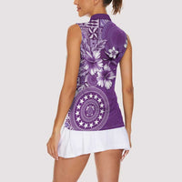 Cook Islands Women Sleeveless Polo Shirt Purple Hibiscus And Stars