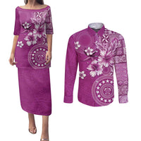 Cook Islands Couples Matching Puletasi and Long Sleeve Button Shirt Fandango Hibiscus And Stars LT05 Fandango - Polynesian Pride