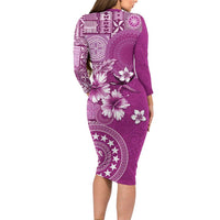 Cook Islands Long Sleeve Bodycon Dress Fandango Hibiscus And Stars LT05 - Polynesian Pride