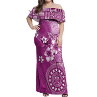 Cook Islands Off Shoulder Maxi Dress Fandango Hibiscus And Stars LT05 Women Fandango - Polynesian Pride
