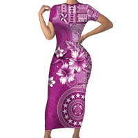 Cook Islands Short Sleeve Bodycon Dress Fandango Hibiscus And Stars LT05 Long Dress Fandango - Polynesian Pride