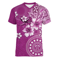 Cook Islands Women V-Neck T-Shirt Fandango Hibiscus And Stars LT05 Female Fandango - Polynesian Pride