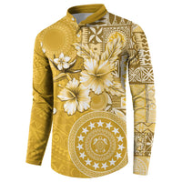 Cook Islands Button Sweatshirt Yellow Hibiscus And Stars LT05 - Polynesian Pride