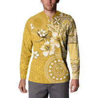 Cook Islands Button Sweatshirt Yellow Hibiscus And Stars LT05 - Polynesian Pride