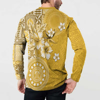 Cook Islands Button Sweatshirt Yellow Hibiscus And Stars LT05 - Polynesian Pride