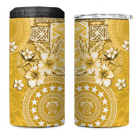 Cook Islands 4 in 1 Can Cooler Tumbler Yellow Hibiscus And Stars LT05 One Size: 16 oz Yellow - Polynesian Pride
