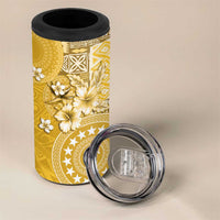 Cook Islands 4 in 1 Can Cooler Tumbler Yellow Hibiscus And Stars LT05 - Polynesian Pride