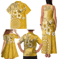 Cook Islands Family Matching Tank Maxi Dress and Hawaiian Shirt Yellow Hibiscus And Stars