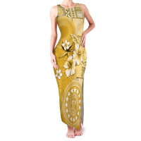 Cook Islands Family Matching Tank Maxi Dress and Hawaiian Shirt Yellow Hibiscus And Stars