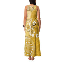 Cook Islands Family Matching Tank Maxi Dress and Hawaiian Shirt Yellow Hibiscus And Stars