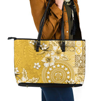 Cook Islands Leather Tote Bag Yellow Hibiscus And Stars