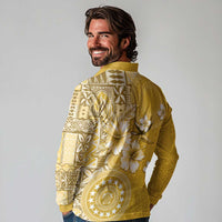 Cook Islands Long Sleeve Polo Shirt Yellow Hibiscus And Stars