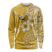 Cook Islands Long Sleeve Shirt Yellow Hibiscus And Stars LT05 Unisex Yellow - Polynesian Pride