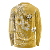 Cook Islands Long Sleeve Shirt Yellow Hibiscus And Stars LT05 - Polynesian Pride