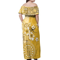 Cook Islands Off Shoulder Maxi Dress Yellow Hibiscus And Stars LT05 - Polynesian Pride