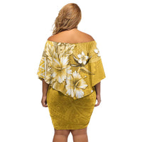 Cook Islands Off Shoulder Short Dress Yellow Hibiscus And Stars LT05 - Polynesian Pride