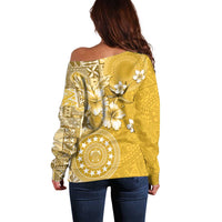 Cook Islands Off Shoulder Sweater Yellow Hibiscus And Stars