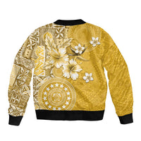 Cook Islands Sleeve Zip Bomber Jacket Yellow Hibiscus And Stars