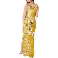 Cook Islands Tank Maxi Dress Yellow Hibiscus And Stars LT05 - Polynesian Pride