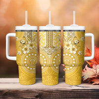 Cook Islands Tumbler With Handle Yellow Hibiscus And Stars LT05 - Polynesian Pride