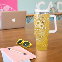 Cook Islands Tumbler With Handle Yellow Hibiscus And Stars LT05 - Polynesian Pride