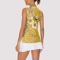 Cook Islands Women Sleeveless Polo Shirt Yellow Hibiscus And Stars
