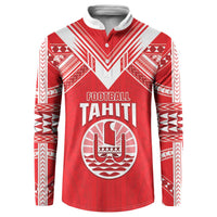 Custom Tahiti Football Button Sweatshirt Coat Of Arms Polynesian Tribal Pattern