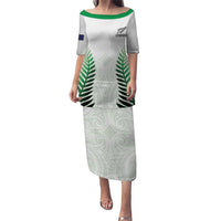 Custom New Zealand Fern Football Puletasi Simple Style LT05 Long Dress White - Polynesian Pride